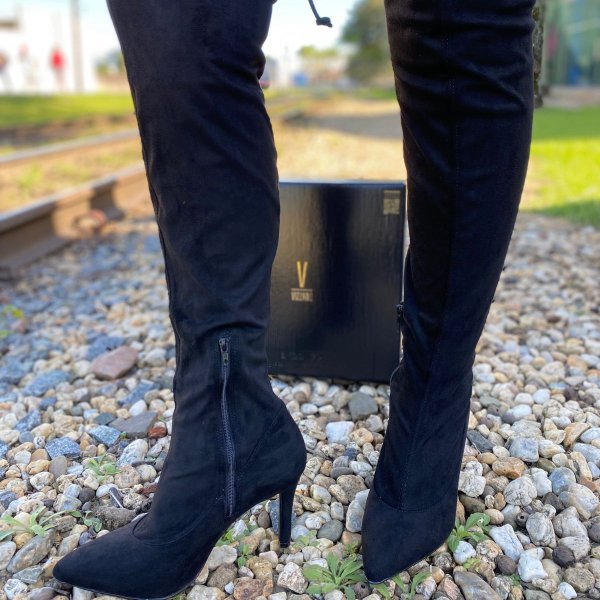 Knee Bota Cano Alto CamurÃ§a Preta Vizzano Bota Preta CamurÃ§a